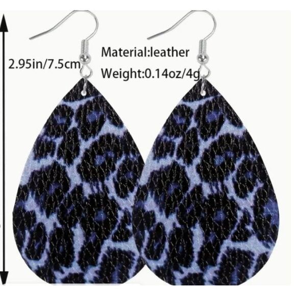 Blue Leopard‎ Teardrop Earrings New - Picture 1 of 1